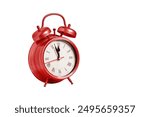 retro clock, pointer clock, red color alarm clock on isolated white background close up