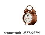 retro clock, watch, pointer clock, Brown color alarm clock on isolated white background close up