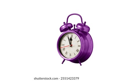 retro clock, watch, pointer clock, Pink color alarm clock on isolated white background close up