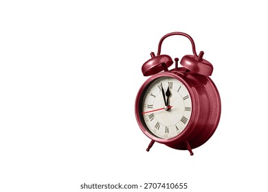 retro clock, watch, pointer clock, Red color alarm clock on isolated white background close up