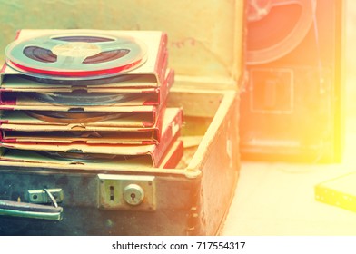 Retro composition from tape record and boxes