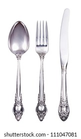 Retro Cutlery Set With Fork Knife And Spoon Isolated On White