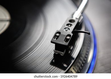 Retro Dj Turntable Player Device On Stage In Nightclub.Download Royalty Free Curated Images Collection With Dj Music For Design Template.