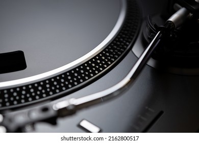 Retro Dj Turntable For Vinyl Records. Professional Analog Disc Jockey Audio Equipment. Curated Collection Of Royalty Free Djs Music Images And Photos For Poster Design Template On Shutter Stock