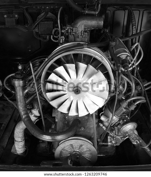 Retro engine\
close-up.