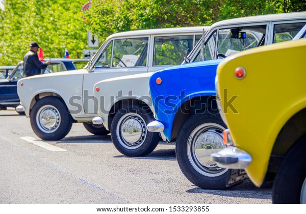 Retro exhibition of an old motor\
vehicle. Old transport. Russia, St. Petersburg May 25,\
2019