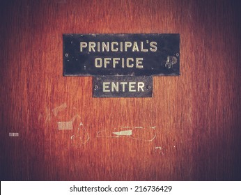 Retro Filtered Image Of A Grungy Principal's Office Door At A Public School In The USA - Shutterstock ID 216736429