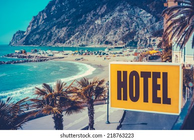 Retro Filtered Photo Of A Vintage Beach Hotel Sign - Powered by Shutterstock