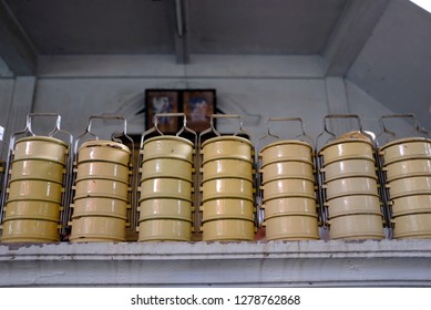 Retro Food Carriers In An Old Run Down School In Old Town Bangkok.