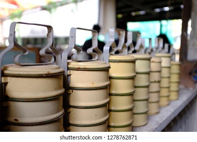 Retro Food Carriers In An Old Run Down School In Old Town Bangkok.