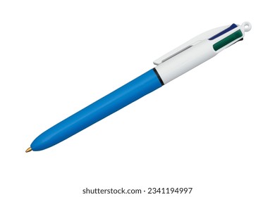 Retro four colored pen blue isolated on white