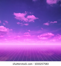 Retro Futuristic Landscape, Eighties Background