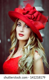 Retro Girl In A Red Hat Lady In Red