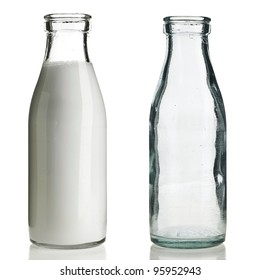 Retro Glass Milk Bottle  Isolated On White