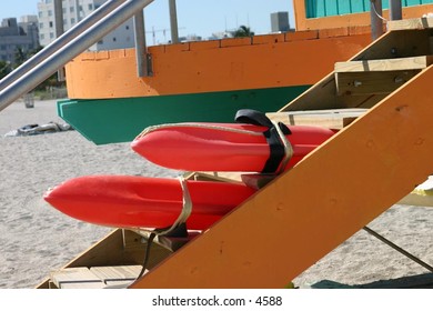 retro green, blue and orange lifeguard shack