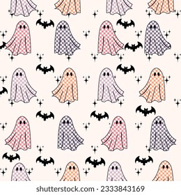 Retro Groovy Halloween Pattern, Seamless Boho Ghost Pattern, Seamless Patterns