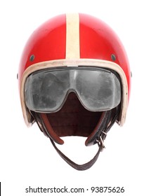 Retro Helmet With Goggles On A White Background.