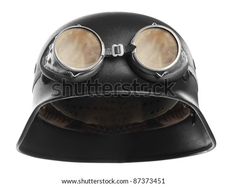 Retro helmet with goggles on a white background.