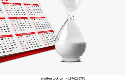 Retro Hourglass And Calendar Concept For Time Slipping Away