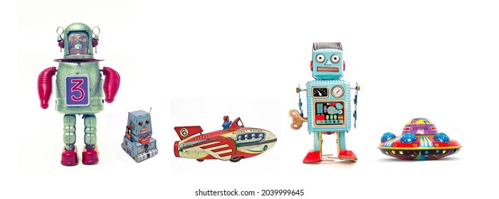 retro isolated toys robot rocket and UFO  - Powered by Shutterstock