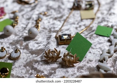 Retro Jewelry At The Vintage Market. Close Up.