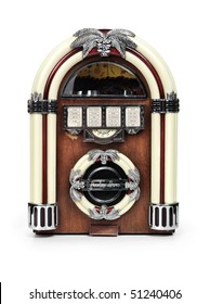 Retro Juke Box Radio Isolated On White Background With Clipping Path