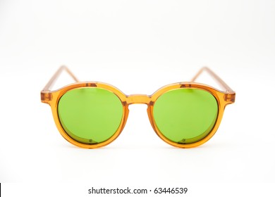 Retro Looking Tortoise Shell Plastic Sunglasses With Emerald Green Glass