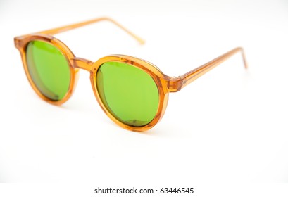 Retro Looking Tortoise Shell Plastic Sunglasses With Emerald Green Glass