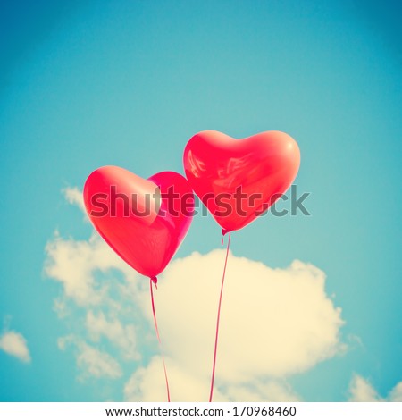 Retro love balloons on blue sky