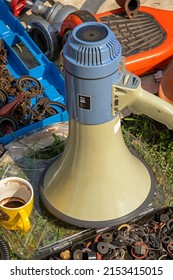 Retro Megaphone Loud Speaker Outside On The Floor During Public Event