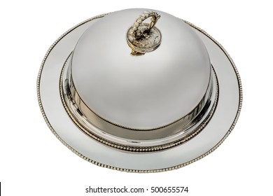 Retro Metal Dish With Cover. Top View.