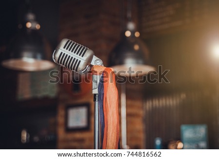Retro microphone in a Pub,Bar,Restaurant,professional equipment.