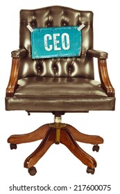 Retro Office Chair With CEO Sign Isolated On A White Background