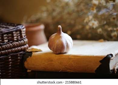 Retro Old Book Garlic Recipe Food Kitchen Cart