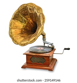 retro old gramophone isolated on white