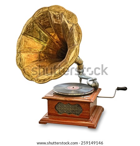 retro old gramophone isolated on white