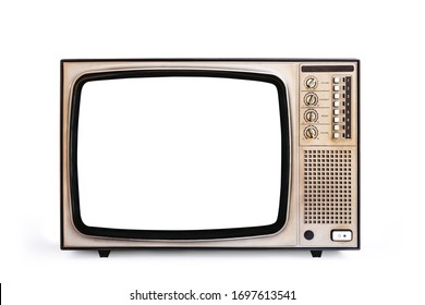 Retro old television cut out white screen isolated on white background, clipping path