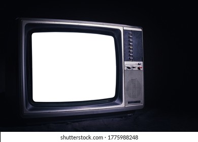 Retro Old TV With Cut Out Screen In Dark Room