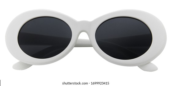 Retro Oval Sunglasses Isolated On White Background. Front View