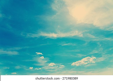 Retro Photo Of Blue Summer Sky And Clouds