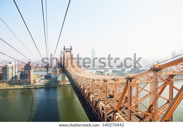 Retro Photo Filter Effect – Queensboro\
bridge with Manhattan skyline on the\
background