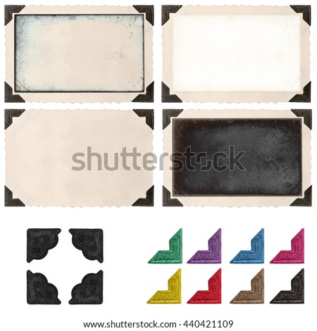 Retro photo frame with photo corner and empty field for your picture isolated on white background. Photo picture frame. Photo picture corner