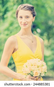 Retro Photo Of Young Maid Of Honor Portrait At Wedding