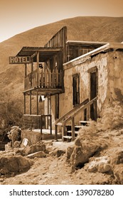 Retro Picture With Old Hotel In The Farwest In Sepia