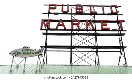 Retro Public Market Sign on White Background - Powered by Shutterstock