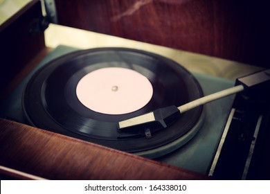 Retro record player, detail shot, toned