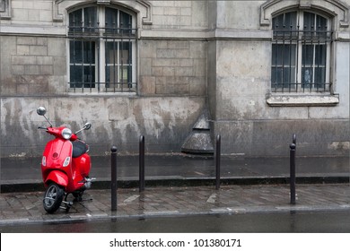 Retro Red Scooter In Paris Street