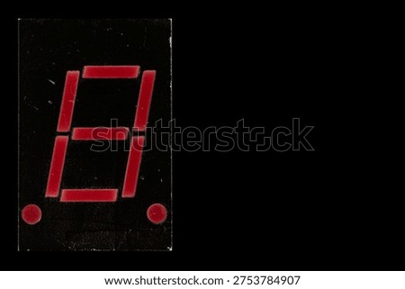 Retro red seven segment display digit with dual decimal points on black background and copy space -Serie SD01