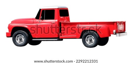 Retro red truck isolated on white background with clipping path