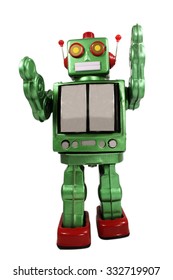 Retro Robot Toy On White Background